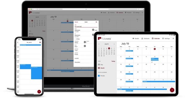  Photo of Best email apps Tutanota open in calendar view across multiple platforms namely: phone, tablet, and laptop