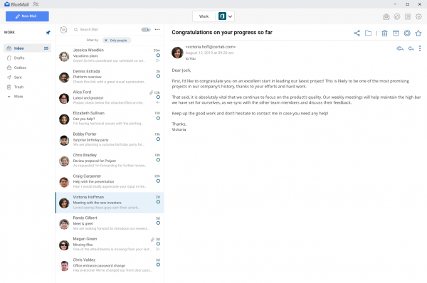 Photo of Best email apps Blue Mail's inbox on desktop