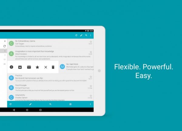 photo of Best email apps Aqua Mail’s inbox on a tablet showing its gesture swipe for quick actions