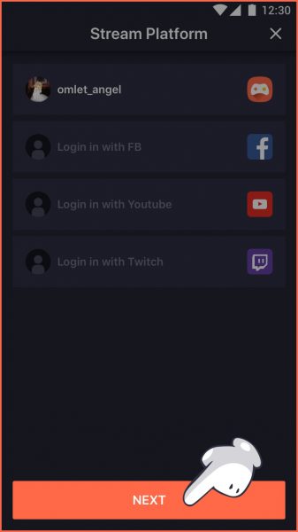 Third step to mobile live streaming on Facebook with Omlet Arcade on iOS.
