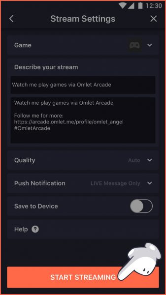 Fourth step to mobile live streaming on Facebook with Omlet Arcade on iOS.
