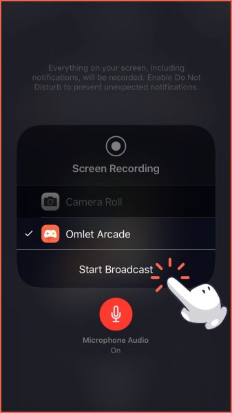 Seventh and final step to mobile live streaming on Facebook with Omlet Arcade on iOS.