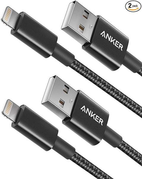 Anker nylon premium iphone cable in black.