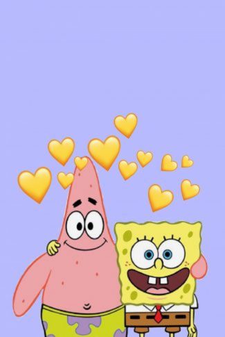 Download Spongebob And Patrick With Yellow Hearts Wallpaper