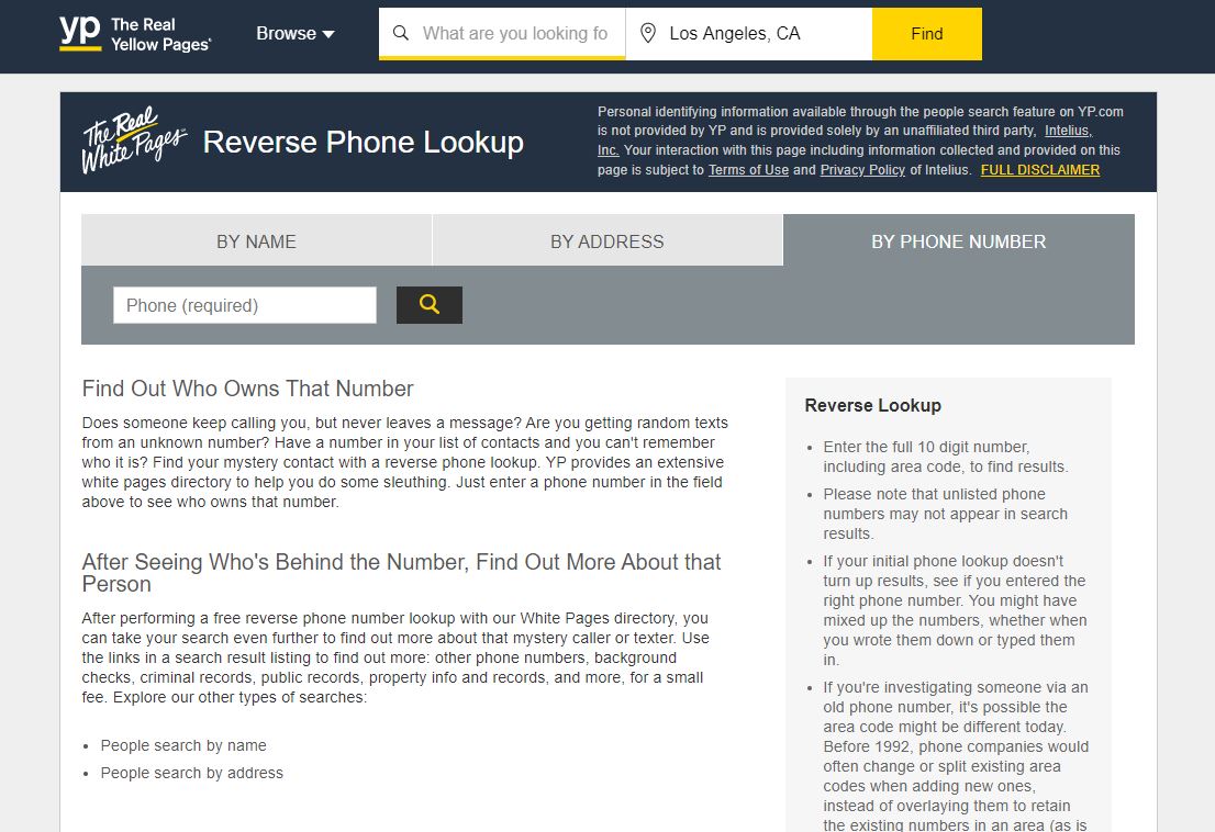 yellow pages reverse phone lookup free