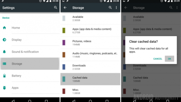 android clear cache and cookies