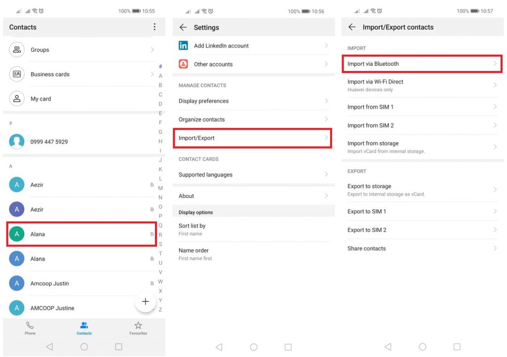 Visualization of how to transfer contacts from Android to Android