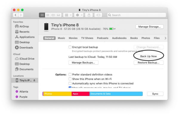 how to backup iphone to different drive