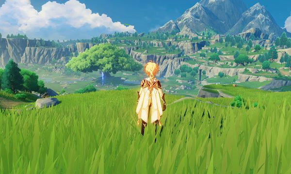 anime girl standing on grass