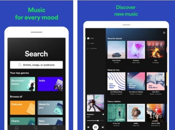Spotify features a dark UI theme