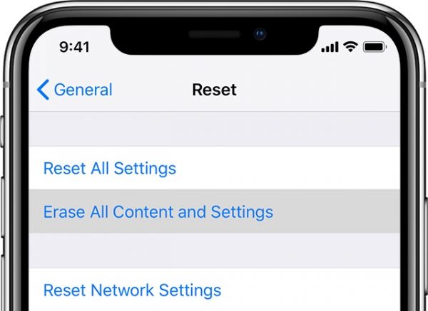 The Erase All Content and Settings is found among the reset options of an iOS device