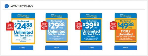 Walmart Family Mobile plans start at $24.88 per month