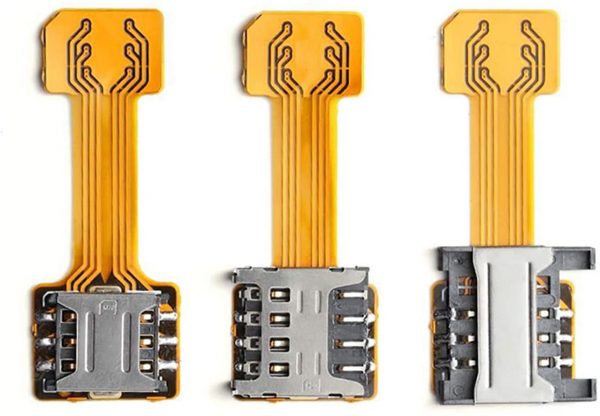 An extender SIM card adapter integrates a circuit board and wires