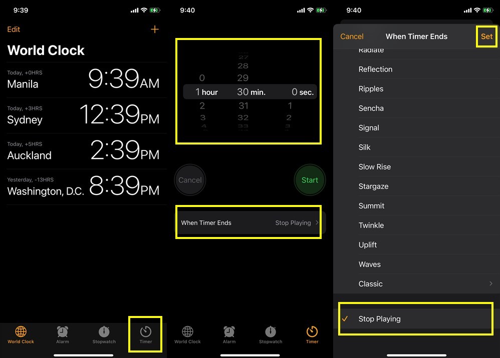 Photo showing how to set Sleep Timer on iPhone