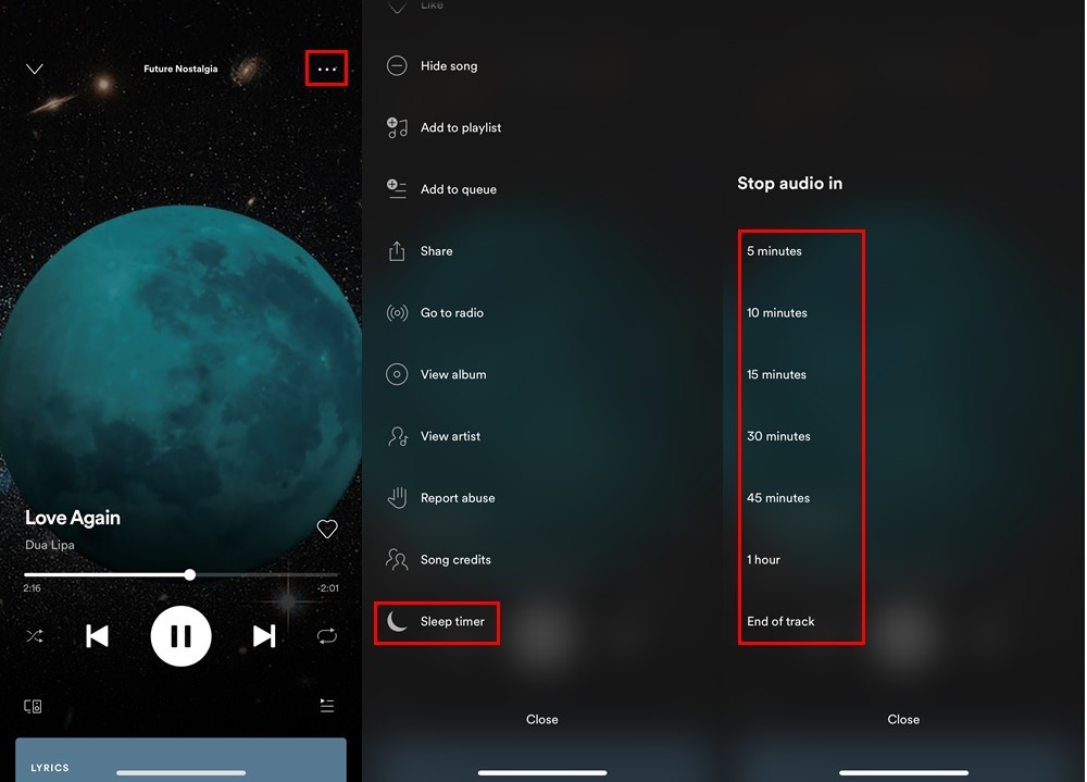 Setting sleep timer on Spotify