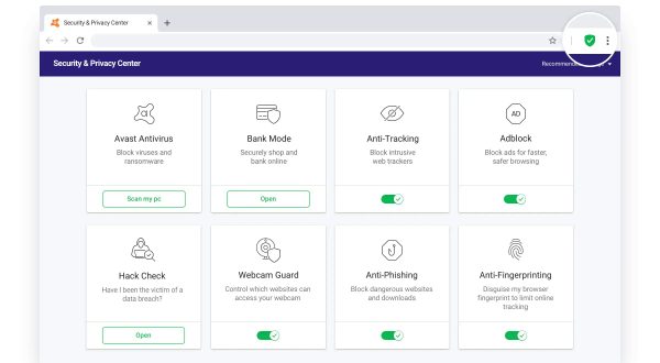 Avast Secure Browser's Security and Privacy Center
