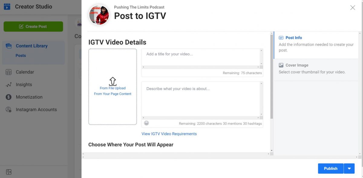 instagram creator studio IGTV Posts