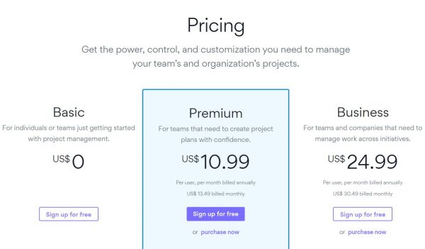 Pricing Asana