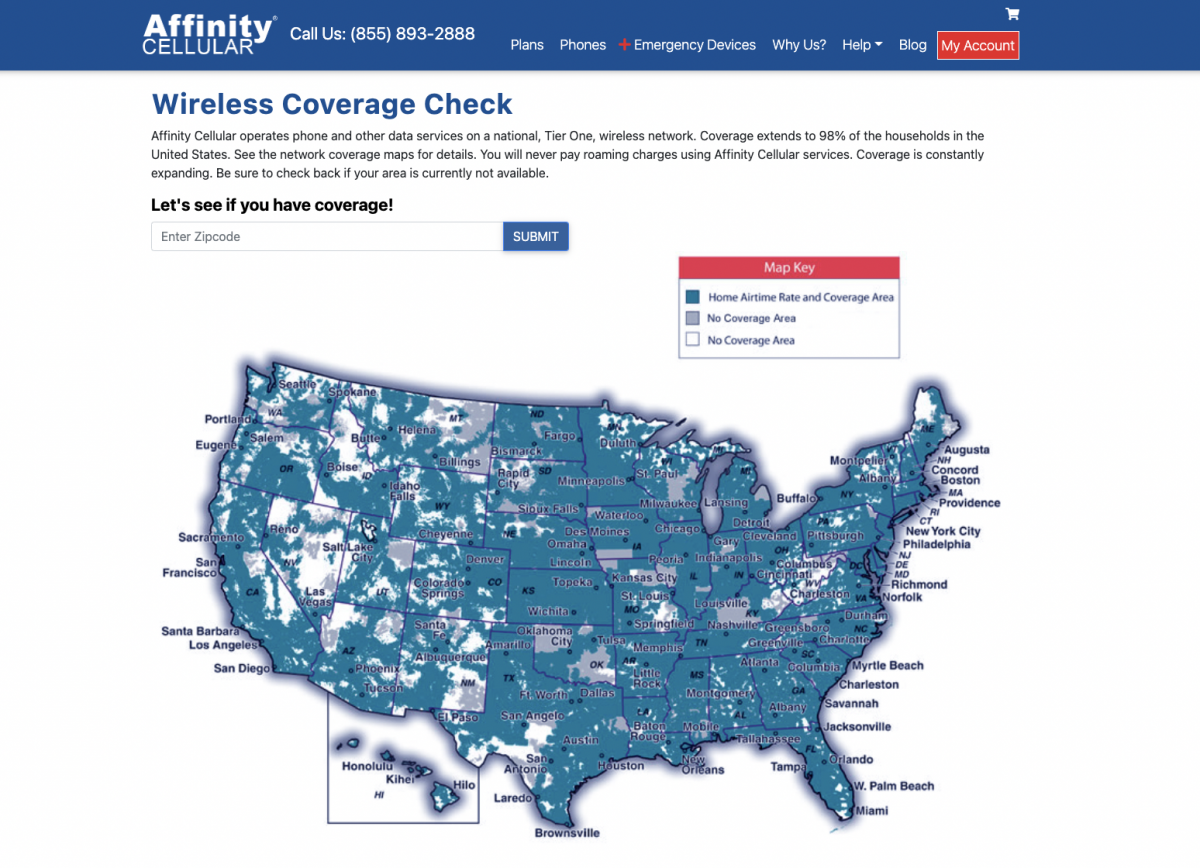 Affinity Cellular Coverage Check Page