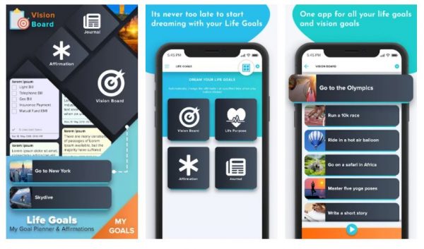 Life Goals is a modern-looking vision board app