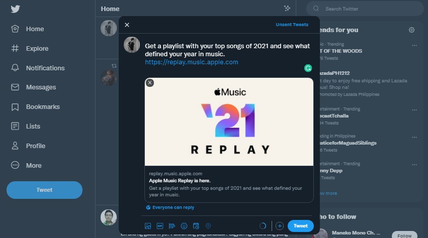 Photo showing Apple Music Recap Share on Twitter