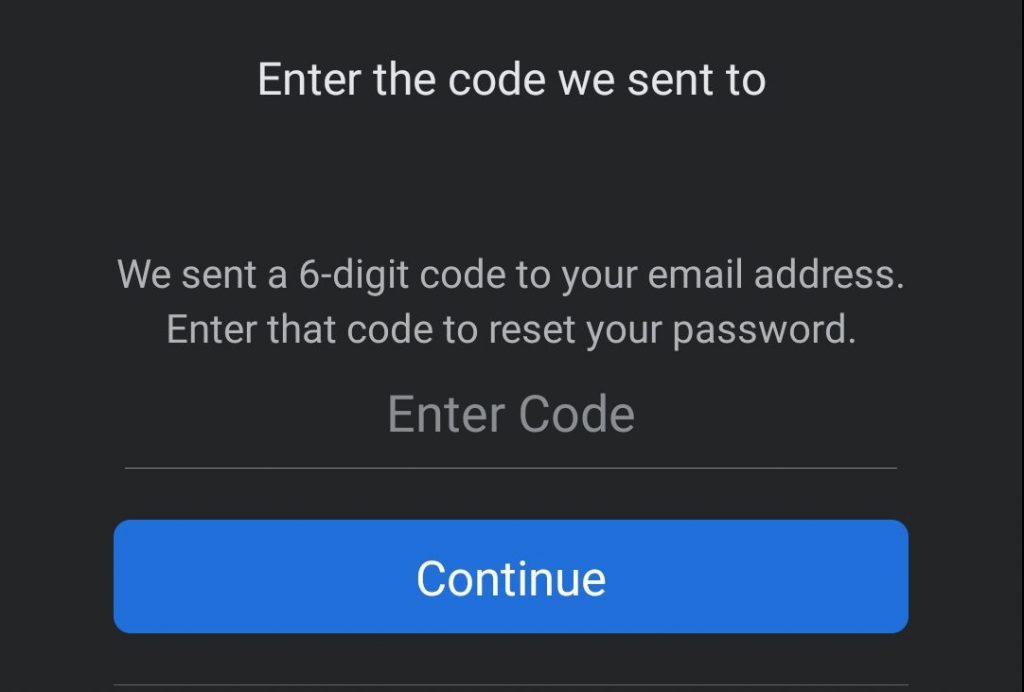 Facebook prompt asking for a code for resetting forgotten password
