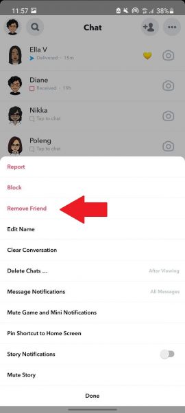 Tap on Remove Friend
