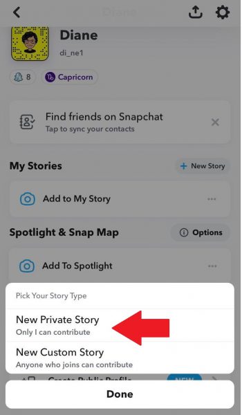 Select New Private Story