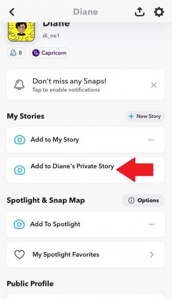 Add to your Private Story