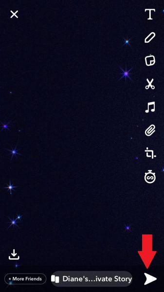 Tap on the Send icon for your private story to post on Snapchat