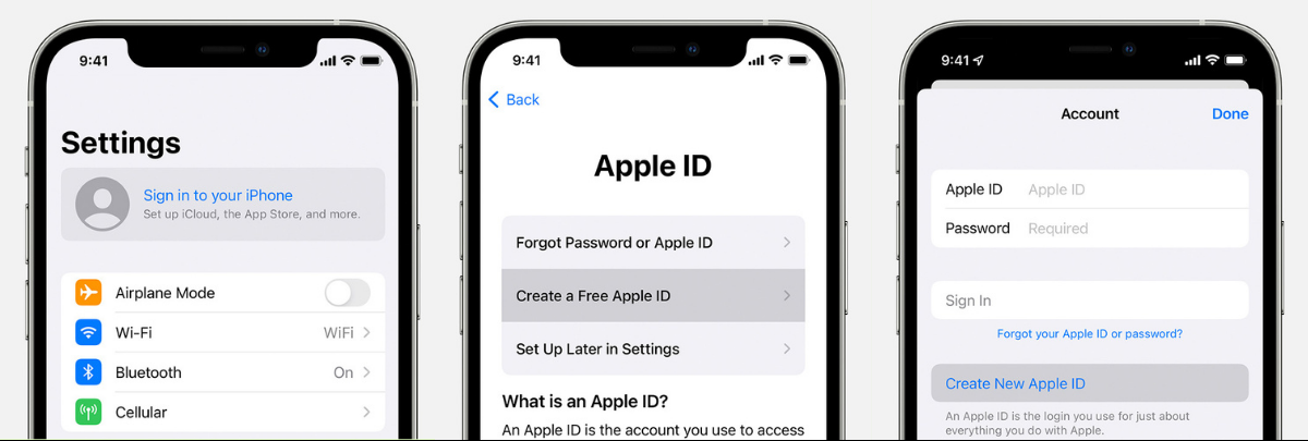 setting up apple id on new phone