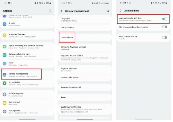 How to set the date and time to automatic on an Android phone