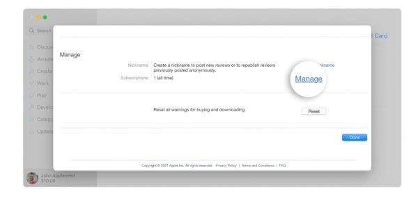 Click on Manage on the Apple App Store app on Mac