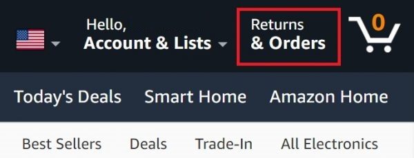 Returns and Orders tab on Amazon