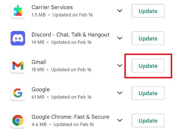 Updating the Gmail app that
