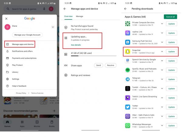 Update Snapchat app on Android