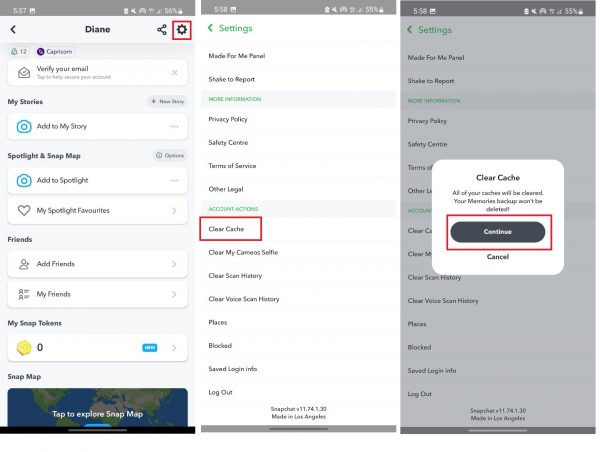 Clear Snapchat cache