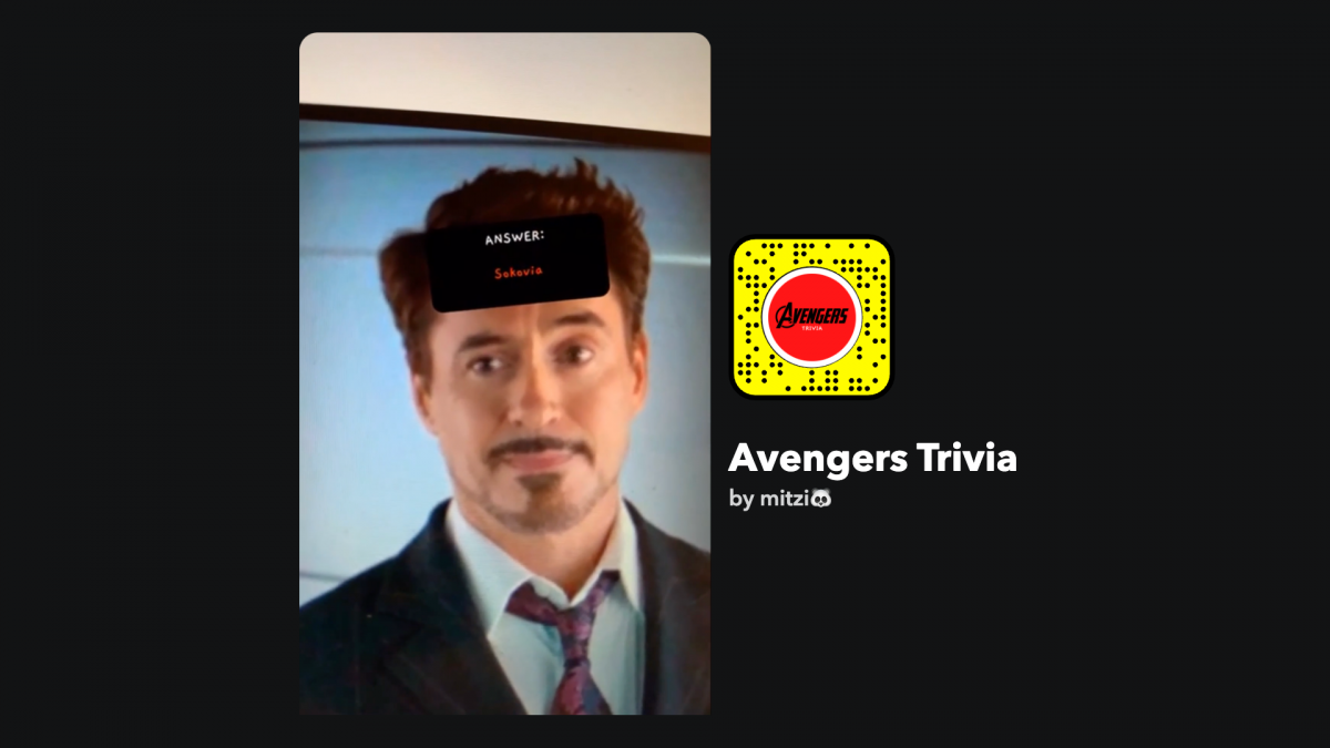 Quiz Snapchat Lens: Avengers Trivia