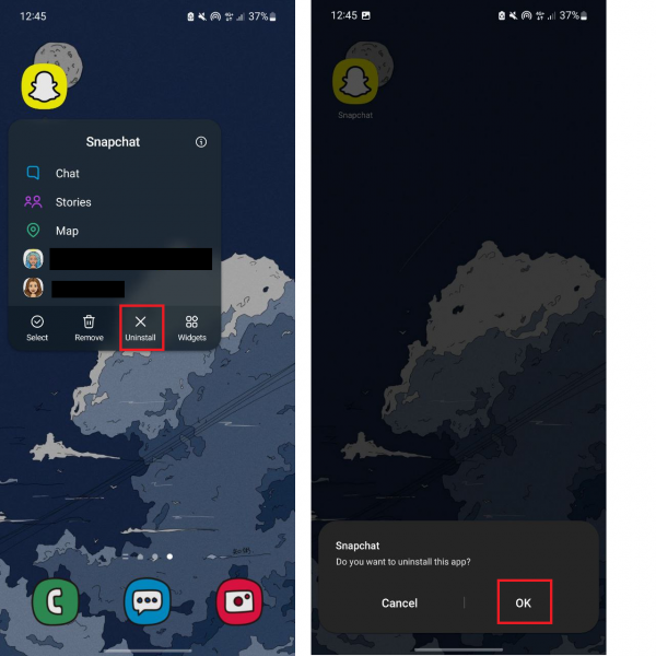 Uninstall Snapchat
