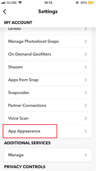 Go to App Appearance