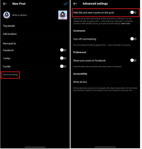 How to hide likes on Instagram before posting