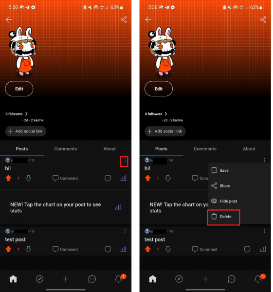 how to delete Reddit posts