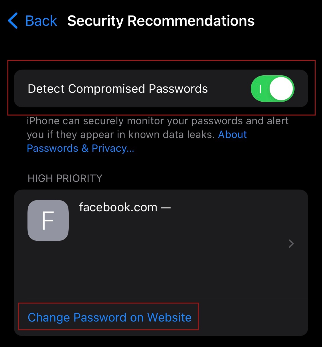 Change passwords on iphone