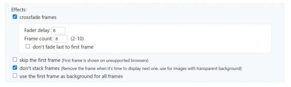 Check "crossfade frames" and "don't stack frames"