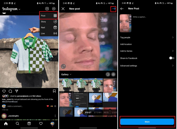 uploading the GIF-turned-video to Instagram