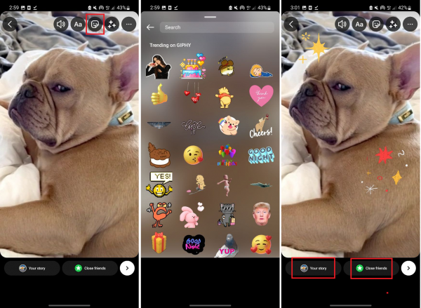 adding GIF stickers to an Instagram Story
