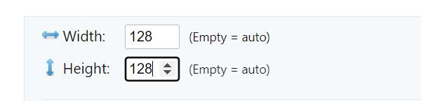 Enter "128" in the Width and Height boxes