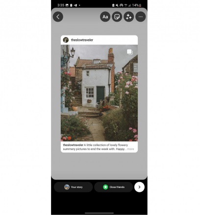 Sharing a feed post to Instagram Stories with caption