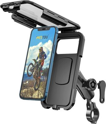 BRCOVAN Motorcycle Phone Mount with Charger Wireless & USB C One-Handed Operation Adopts Aluminum Alloy Handlebar Mounting Base IP66 Waterproof Motorcycle Phone Holder for 4'' 7'' Cellphone 