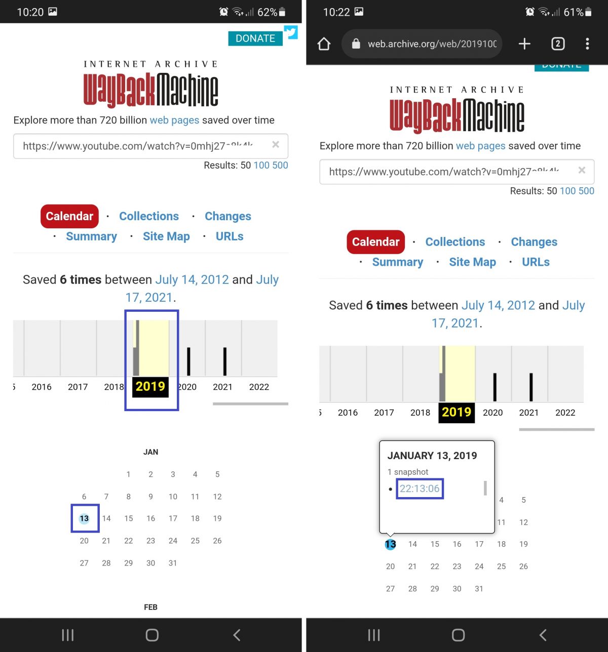 Wayback Machine lets you easily pick an archive in calendar view
